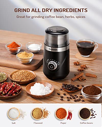 Electric Coffee & Spice Grinder - Silent, Adjustable Coarse to Fine, 1 Removable Stainless Steel Bowl - Black, Variation: Black / 1 Bowl