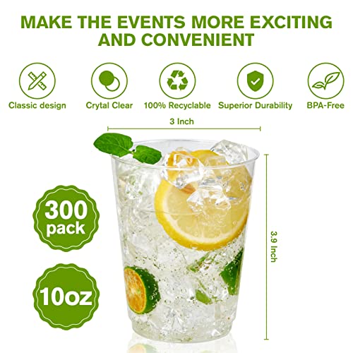 10 Oz Disposable Clear Plastic Cups - 300 Pack, Party & Event Use