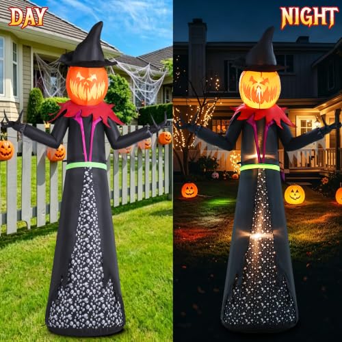 GIFTFIND 9FT Giant Pumpkin Witch Inflatable Halloween Yard Decor - 9ft Pumpkin Man Variation