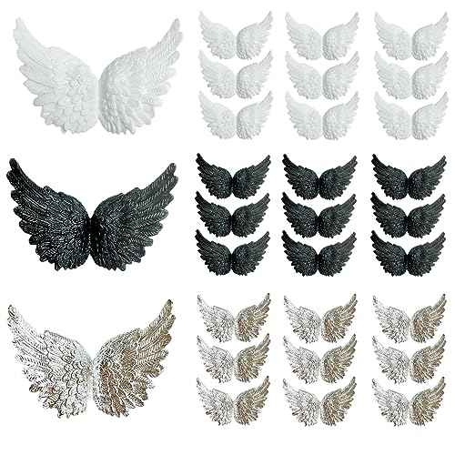 Christmas Angel Wings for Crafts, 30PCS Silver Black White Christmas Tree Decoration, 3D Plastic Hanging Mini Feathers Costume Ornaments