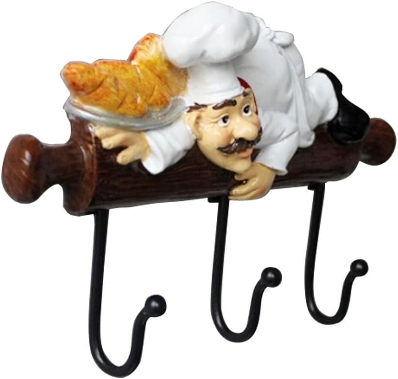 Fat Chef Figurine Wall Hooks - Cute Kitchen & Bakery Decor for Oven Gloves & Aprons