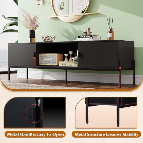 WLIVE 58-Inch Black TV Stand for 65-Inch TVs, Mid-Century Media Console with Metal Legs