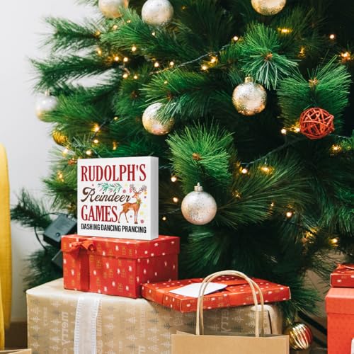 GYLUTD Rudolph Christmas Decorations Funny Reindeer Sign - Festive Wooden Holiday Decor