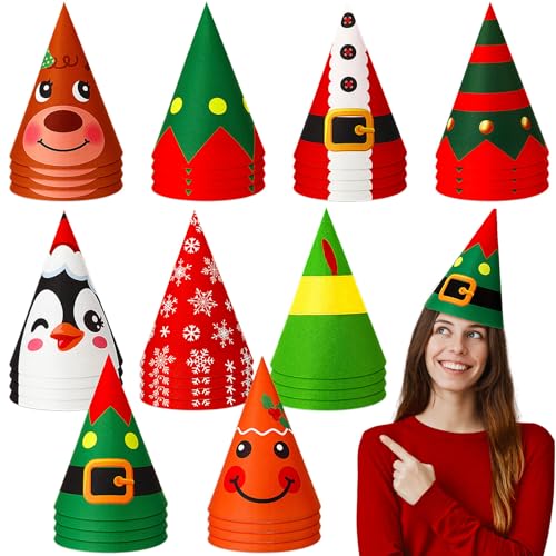 Christmas Elf Gnome Felt Hat Bulk 36pc - Dwarf Cone Party Hats