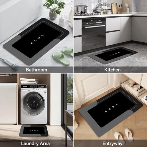 Bathroom Mat Set of 3 Non-Slip Absorbent Quick-Dry Bath Rugs - Black Home Variation