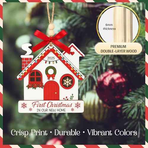 New Home Ornament 2025 ? First Christmas in Our New House ? Cute Wooden Layered Housewarming Gift ? Christmas Ornament Keepsake for Couples, Friends, or Family