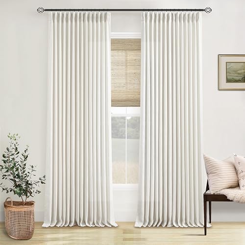 TWODRAPES Pinch Pleated Linen Curtains 105 Inches Long for Living Room