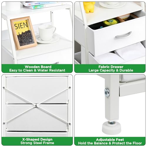 White Fabric Dresser with 4 Drawers - Tall Bedroom Storage Nightstand, 11.5 x 16.1 x 33.3 Inches