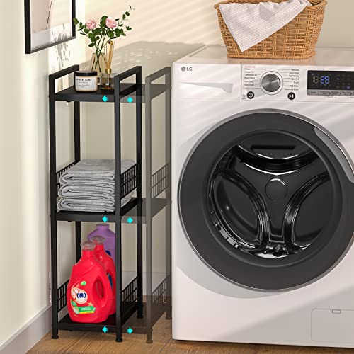 Expandable 3-Tier Metal Shelving Unit Black - Narrow Freestanding Storage