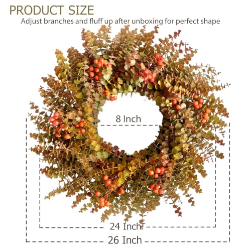 26-Inch Autumn Fall Eucalyptus Wreath - Burnt Orange Harvest Decor