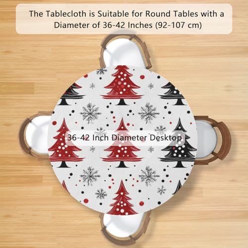 Pardick Christmas Round Fitted Tablecloth 42 Inch Trees Waterproof & Wipeable