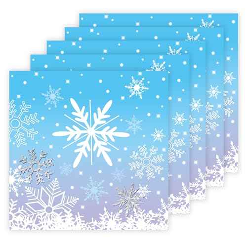 48PCS Christmas Paper Napkins Snowflake Beverage Napkins Cute Cocktail Napkins Wonderland Party Paper Napkins Snowflake Decorations Winter Decorative Napkin for Xmas, 13x13in