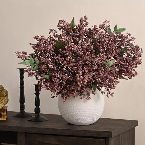 Artificial Berry Stems - Dusty Plum, 43 Inch Faux Nandina Fall Decor, 3 Pack