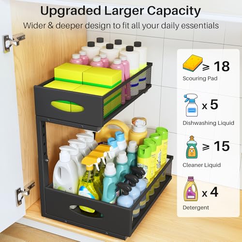 Black 2-Pack Under Sink Organizer with 2 Tiers & Pull-Out Drawers
