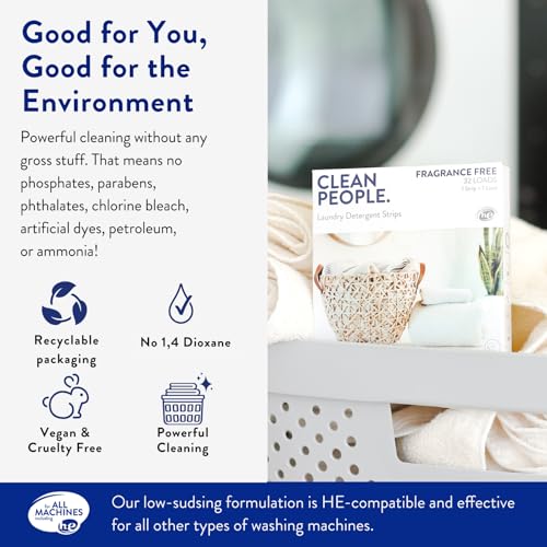 The Clean People Fresh Scent Laundry Detergent Sheets 96 Count - Hypoallergenic, Eco-Friendly, Ultra-Concentrated, Recyclable Packaging