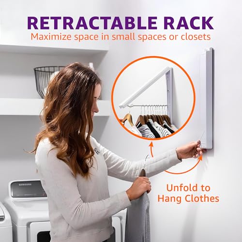 2 Pack Wall Mounted Clothes Drying Rack - 60 lb Capacity, Space-Saving Retractable Design