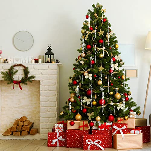 24pcs Christmas Tree Crystal Decorations 4 Styles Clear Acrylic Xmas Tree Icicle Hanging Ornaments for Christmas New Year Holiday Wedding Winter Party Decor