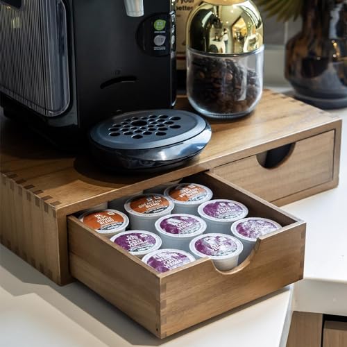 Wooden K Cup Organizer Coffee Pod Storage Box with 2 Drawers - Fits 30 Pods