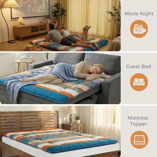 Japanese Floor Mattress Bohemian Queen 80" x 60" - Supportive Futon