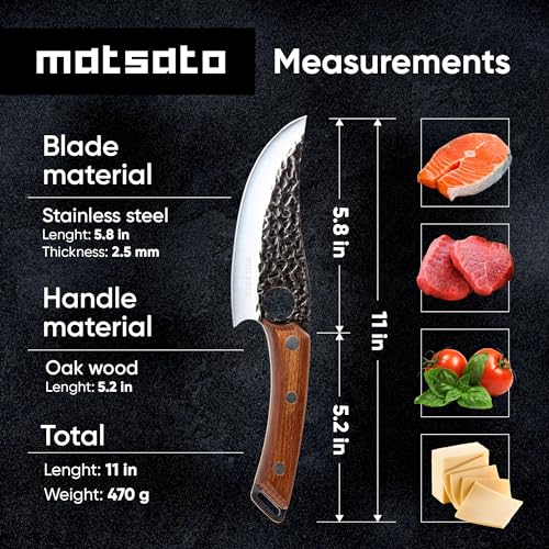Matsato Chef Knife with Premium Leather Sheath - Japanese Stainless Steel Kitchen Cutting Tool