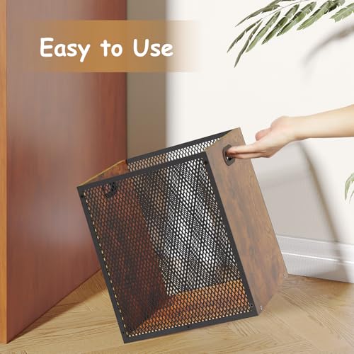 Large 2-Pack Retro Industrial Trash Cans - Iron & Wood Wastebaskets with Handles