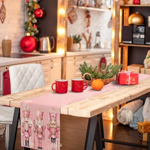 Pink Nutcrackers Christmas Table Runner Xmas Decoration Winter