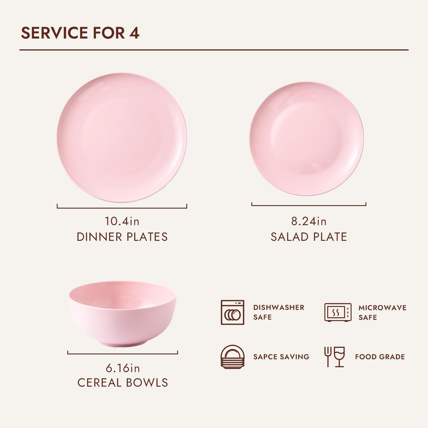 KINGSTONE 12-Piece Bone China Dinnerware Set for 4, Lightweight Porcelain Round Plates and Bowls Set, Durable Scratch Resistant Ceramic Dinner Set, Microwave & Dishwasher Safe, Sakura Pink