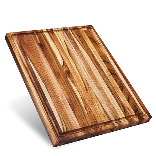 Large Teak Wood Cutting Board - Edge Grain, Laurel Variation, 18x14 Inches