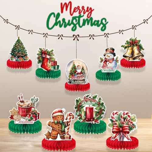 Christmas Table Decorations Christmas Honeycomb Table Centerpieces for Christmas Party Decorations, 9 Pcs