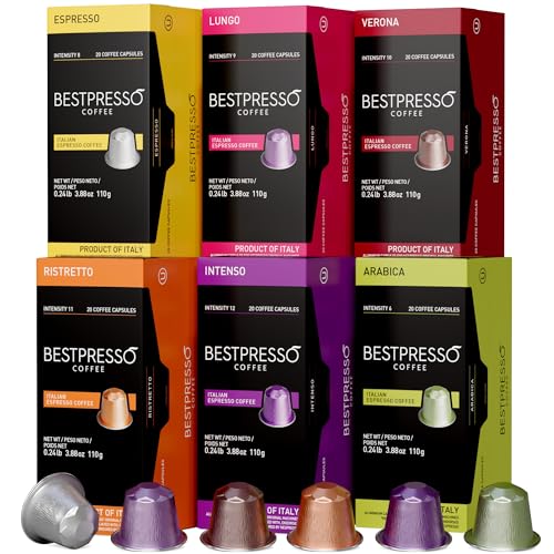 Bestpresso Coffee Pods Variety Pack 120 Capsules for Nespresso Original Machines, 6x20 Count