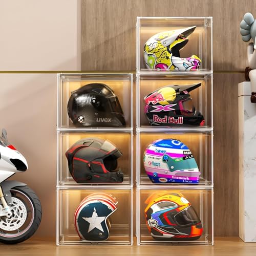 XL Stackable Acrylic Storage Bins with Door for Collectibles & Helmets - Dustproof Display Case