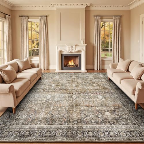 Dark Brown 8x10 Non-Slip Washable Area Rug for Living Room