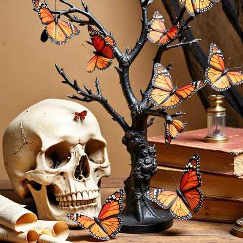 24 Pcs Monarch Butterfly Decorations, 4.72'' Orange Fake Butterflies£¬3D Halloween Monarch Butterfly Wall Decor for Fridge, Crafts,Wall, Party, Christmas£¬ Wedding, Halloween