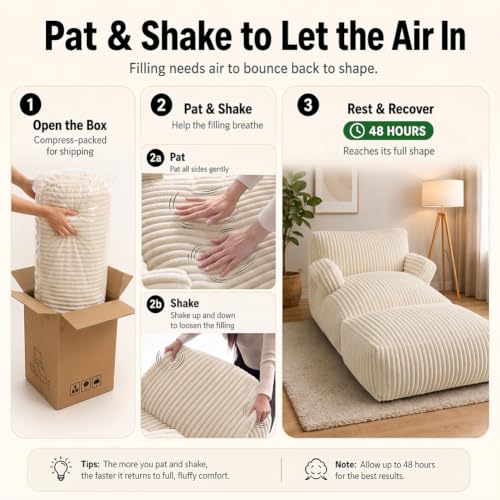 MaxiBean Medium Stripe White Giant Faux Fur Bean Bag Chair Lounger with Memory Foam