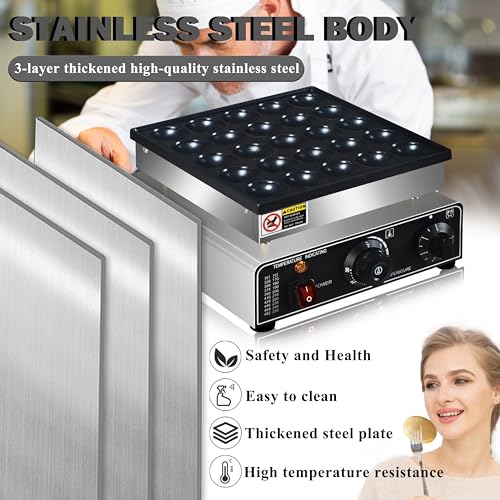 AEYDJXMER 110V Commercial Mini Pancake Maker 25pcs Non-Stick Dutch Poffertjes Grill