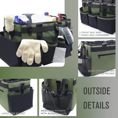 Green Wearable Cleaning Caddy Organizer with Handle & Shoulder Straps for Housekeepers, Home, Car, & Kitchen