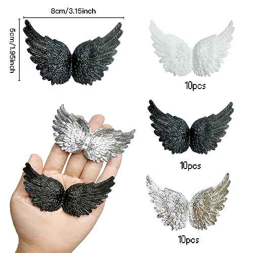 Christmas Angel Wings for Crafts, 30PCS Silver Black White Christmas Tree Decoration, 3D Plastic Hanging Mini Feathers Costume Ornaments