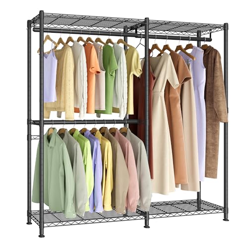 Ink Black 65-Inch Closet Organizer with Shelves and Clothes Rack - No Fabric Cover