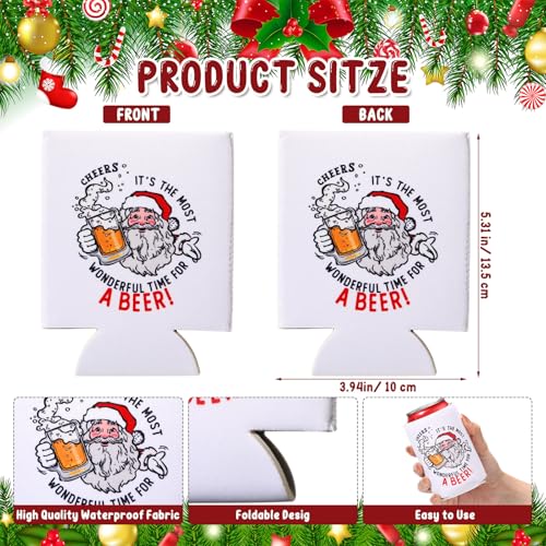 Sieral White Christmas Beer Can Cooler Sleeves - Festive Holiday Drink Insulators (2 Pack)