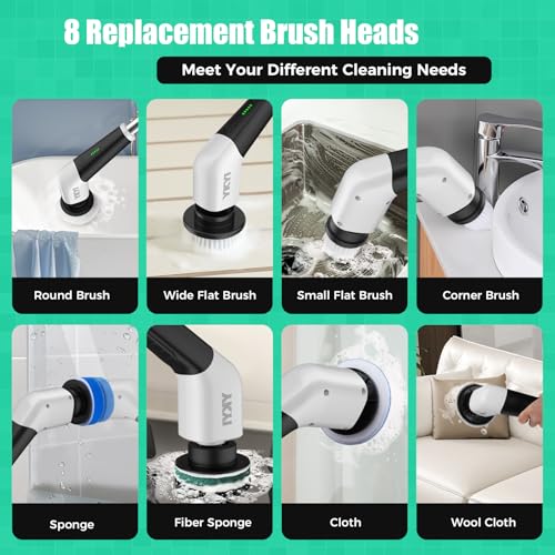 Electric Spin Scrubber Cordless Power Cleaning Brush with Long Handle - White