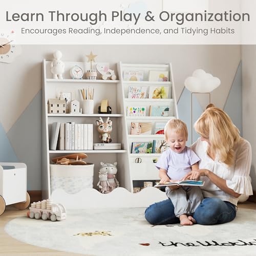 Kids Bookshelf and Toy Storage with 5 Shelves and 4-Tier Cabinet - Wooden Montessori Design