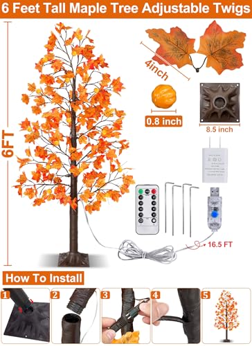 Remote Control&Timer - 6 Ft Lighted Prelit Fall Maple Tree 135 LED 8