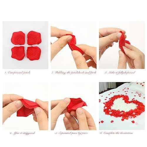 1000Pieces Rose Petals, Artificial Flower Petals Fake Rose Petals for Romantic Night,Wedding,Proposal Anniversary Flower Decorations (Rose Red)