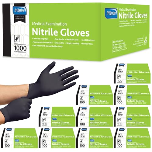 Inspire Black X-Large Nitrile Disposable Gloves Case of 1000 - Medical & Safety