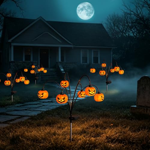 Thiswing 4 Pack Solar Halloween Pumpkin Lights Outdoor Decor, Fall Lanterns