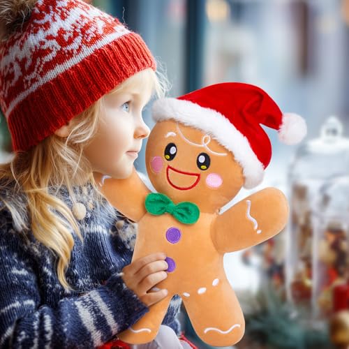 12'' Gingerbread Plush, Christmas Gingerbread Man Stuffed Animal, Cute Xmas Doll Plush Toys, Christmas Decor Gift for Toddlers Kids Indoor Home