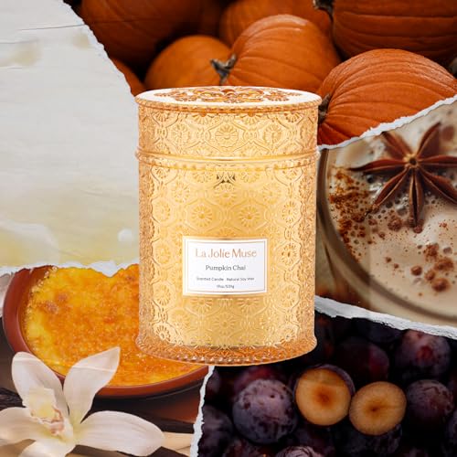 LA JOLIE MUSE Pumpkin Chai Scented Candle - 19 oz Natural Soy Wax, Cozy Fall Home Fragrance