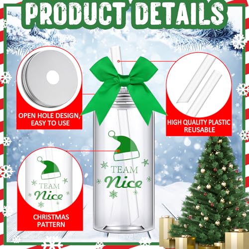 Jingmore 24Pcs Christmas Cups with Lids & Straws - 13.5oz Party Favors (Team Naughty/Nice)