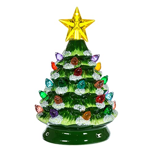Kurt Adler Green Battery-Operated Ceramic Christmas Tree with Glitter & Sequins - 5.5 Inch Tabletop Decor