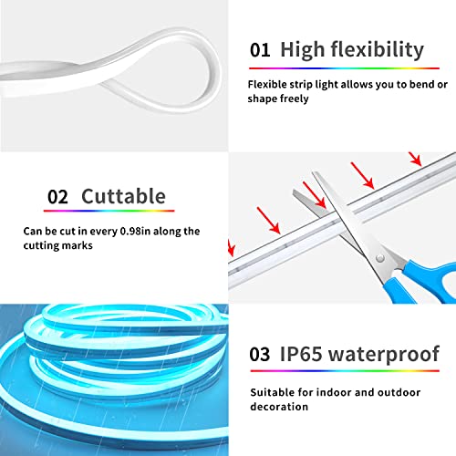 32.8ft RGB LED Neon Strip Lights with Remote & App Control Waterproof Indoor Outdoor